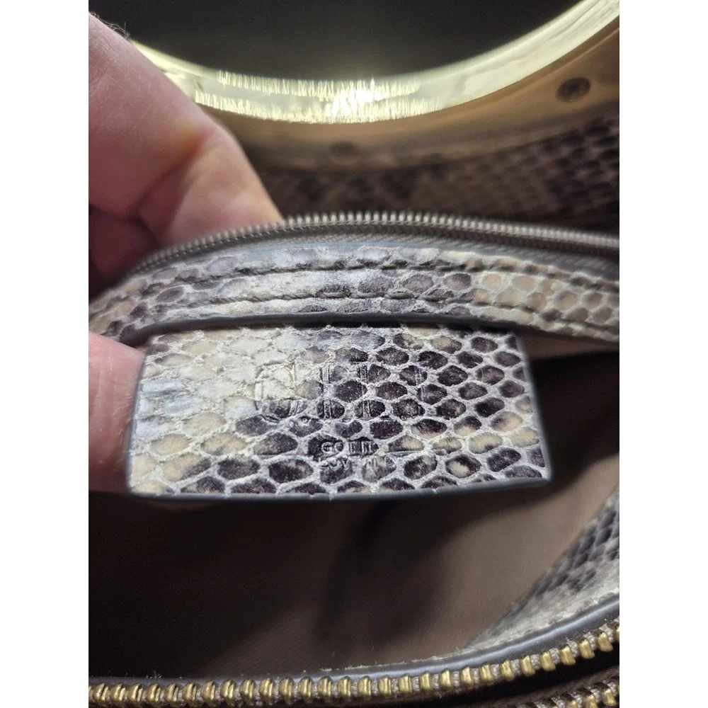 GILI Got It Love It Leather Snakeskin Slouchy Hobo Bag Brown Gold Double handle